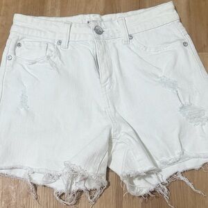 Distressed White Denim Shorts